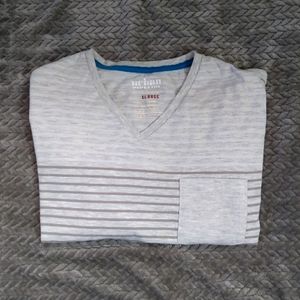 Basic V Neck Tee Striped Gray T shirt